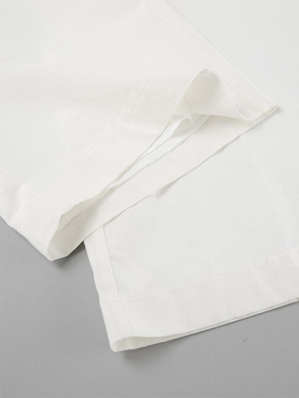 Two Piece Sets White Party Cotton Straps Neck Sleeveless Casual Pant Set
