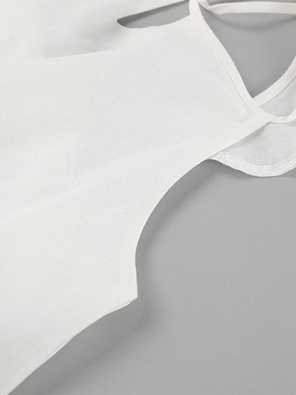 Two Piece Sets White Party Cotton Straps Neck Sleeveless Casual Pant Set