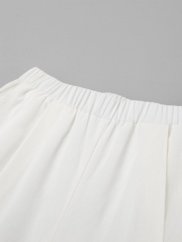 Two Piece Sets White Party Cotton Straps Neck Sleeveless Casual Pant Set
