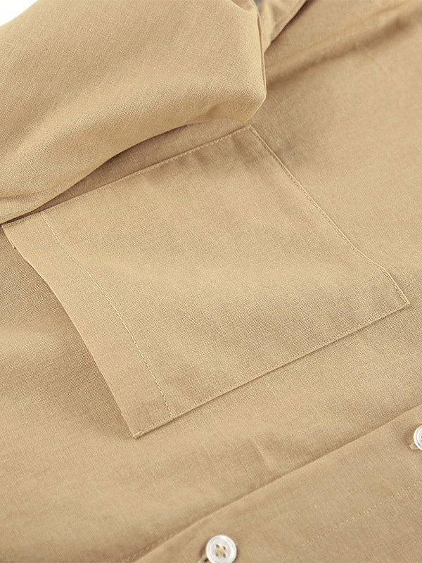 Two Piece Sets Khaki Chic Street Wear Cotton Linen Turndown Collar Long Sleeves Pant Set