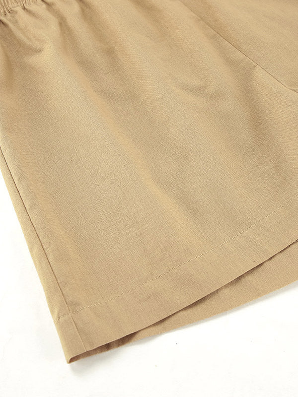Two Piece Sets Khaki Chic Street Wear Cotton Linen Turndown Collar Long Sleeves Pant Set