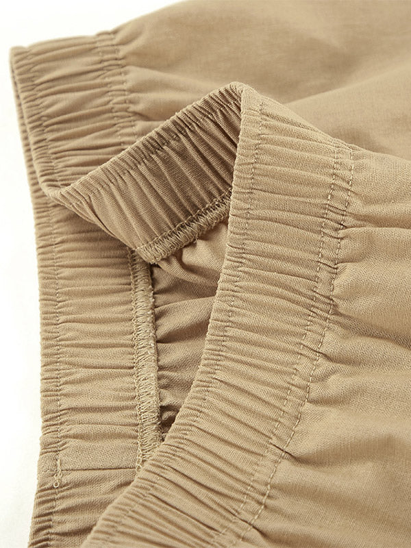 Two Piece Sets Khaki Chic Street Wear Cotton Linen Turndown Collar Long Sleeves Pant Set