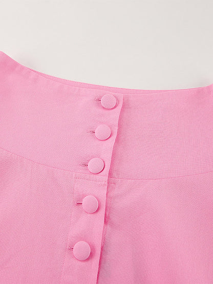 Two Piece Sets Pink Casual Buttons Street Wear Jewel Neck Short Sleeves Skirt Set