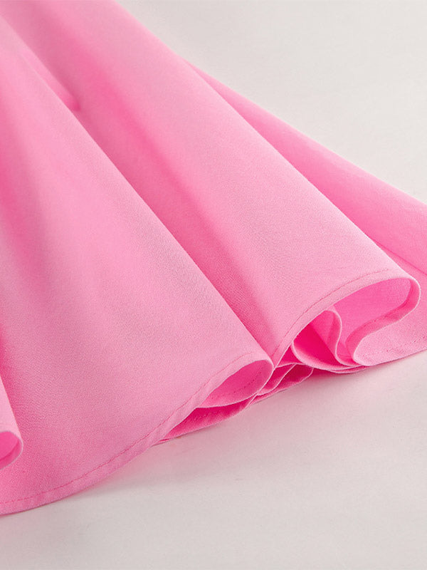 Two Piece Sets Pink Casual Buttons Street Wear Jewel Neck Short Sleeves Skirt Set