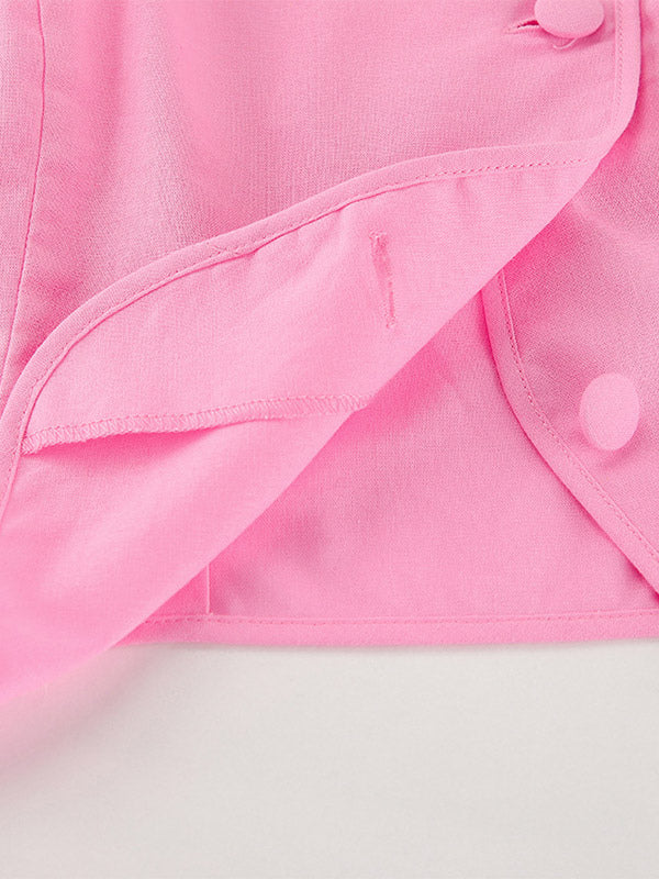 Two Piece Sets Pink Casual Buttons Street Wear Jewel Neck Short Sleeves Skirt Set
