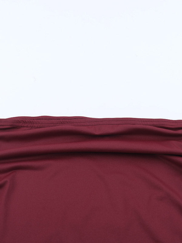 Two Piece Sets Burgundy Chic Dating V-Neck Backless Sleeveless Skirt Set