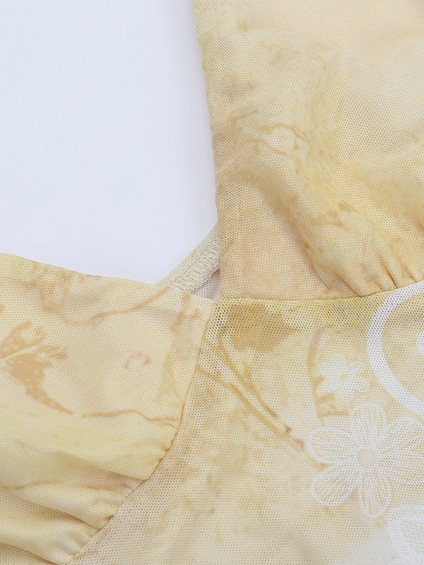 Two Piece Sets Yellow Sexy Street Wear V-Neck Sleeveless Top Skirt Set