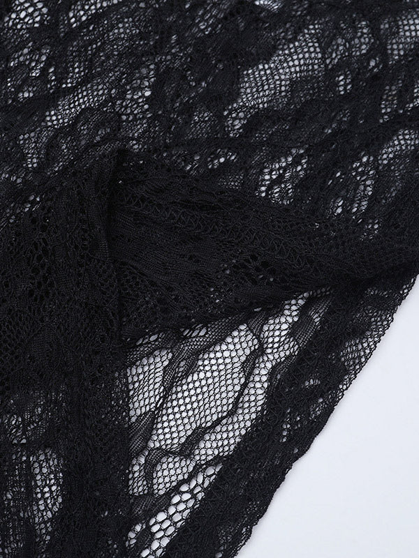 Two Piece Sets Black Party Polyester Lace Casual Straps Neck Sleeveless Skirt Set