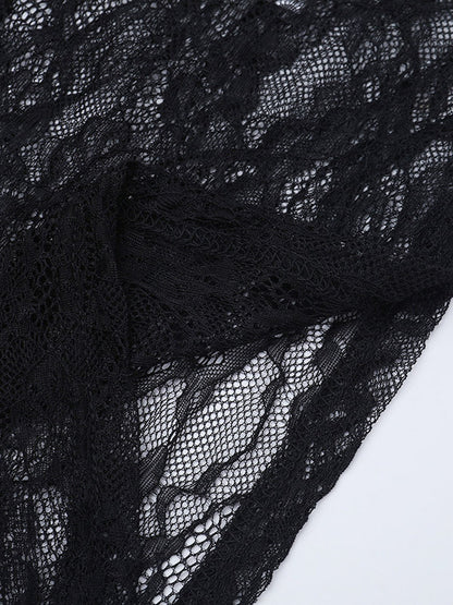 Two Piece Sets Black Party Polyester Lace Casual Straps Neck Sleeveless Skirt Set
