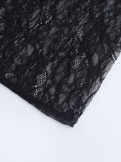 Two Piece Sets Black Party Polyester Lace Casual Straps Neck Sleeveless Skirt Set