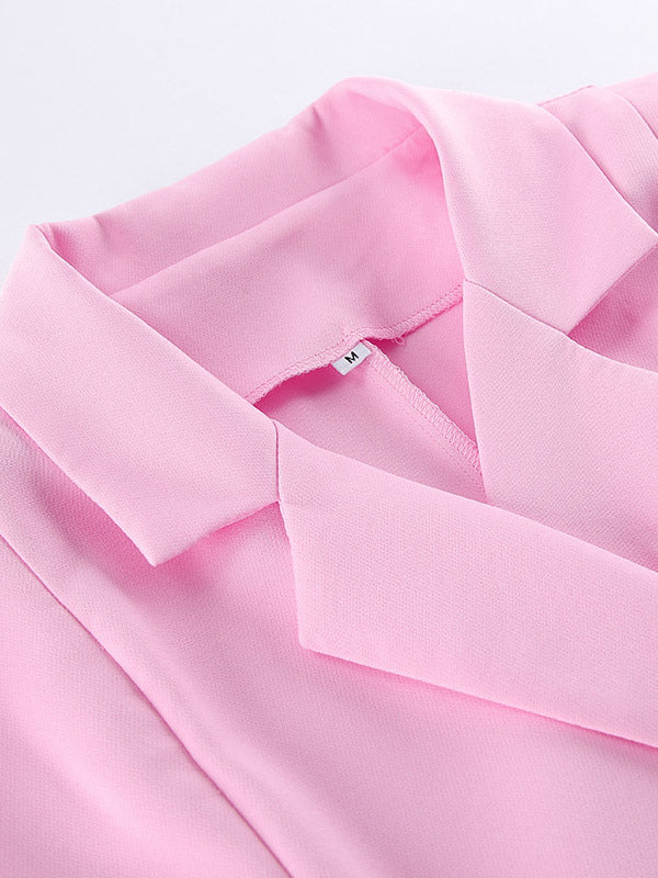 Two Piece Sets Pink Chic Daily Casual Turndown Collar Sleeveless Pant Set