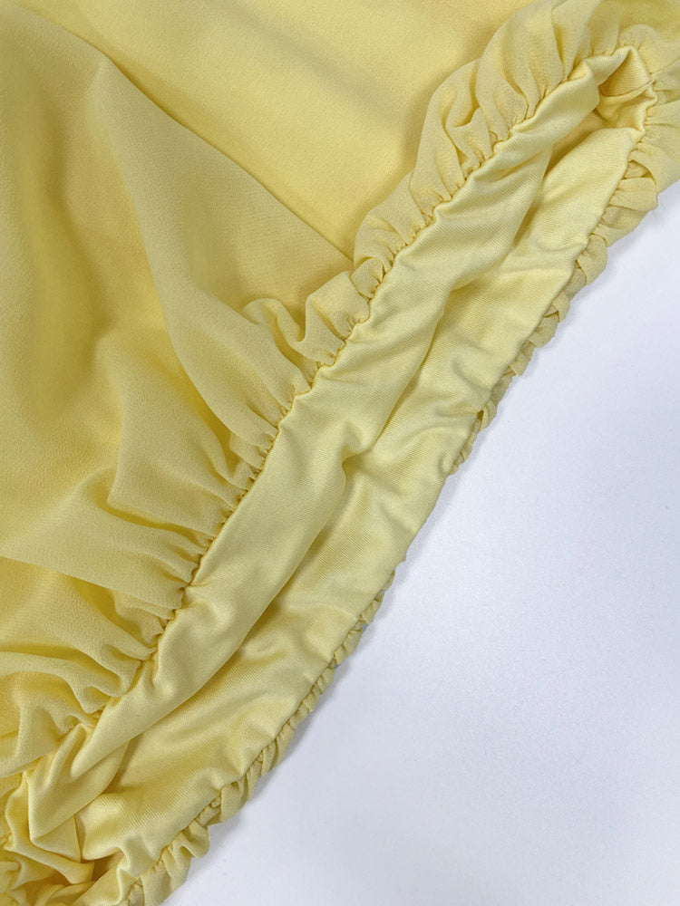 Two Piece Sets Yellow Sexy Ruffles Party High Collar Sleeveless Skirt Set