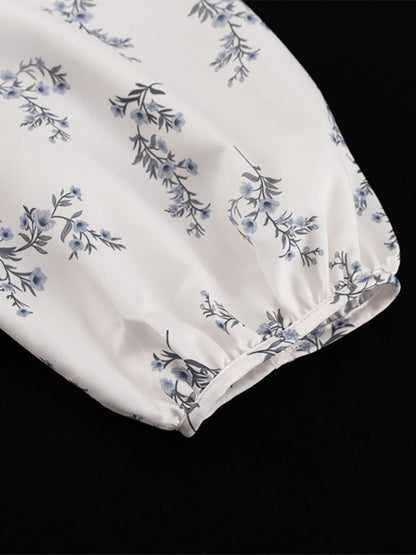 Two Piece Sets Ecru White Chic Printed Street Wear Jewel Neck Puff Sleeves Long Sleeves Pant Set
