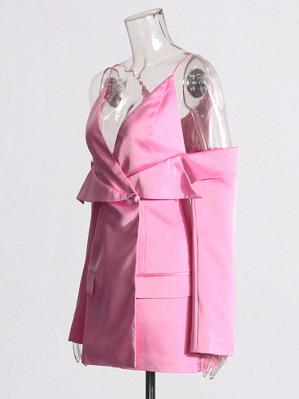 Blouse For Women Pink V-Neck Chic Cut Out Long Sleeves Tops