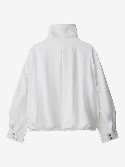 Blouse For Women White Buttons Stand Collar Casual Long Sleeves Tops