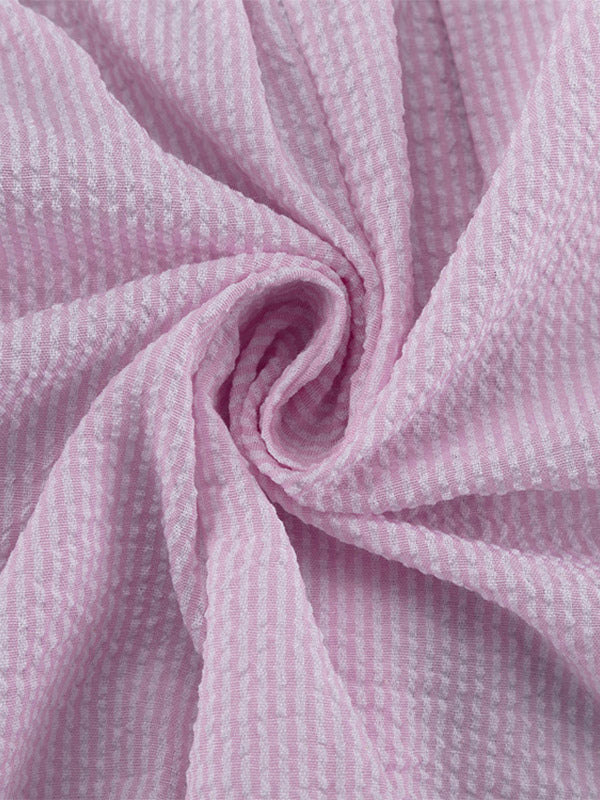Two Piece Sets Pink Chic Stripes Daily Turndown Collar Lantern Sleeve Pant Set