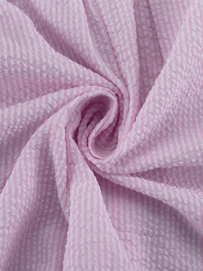 Two Piece Sets Pink Chic Stripes Daily Turndown Collar Lantern Sleeve Pant Set