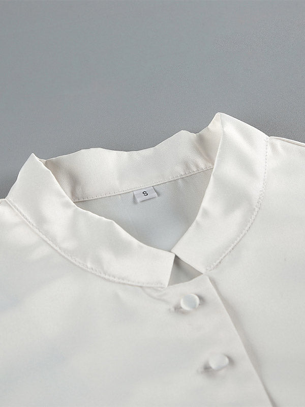 Blouse For Women Gold Buttons Stand Collar Chic Long Sleeves Tops