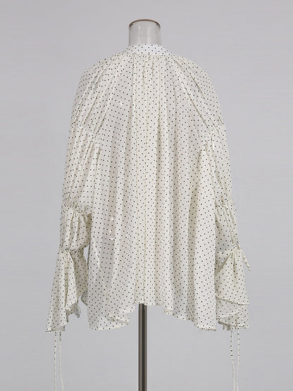 Blouse For Women White V-Neck Clothes Chic Lace Up Ruffles Long Sleeves Tops