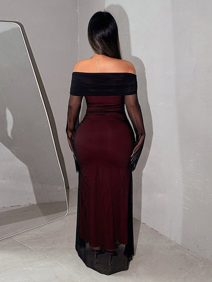 Night Out Dresses Burgundy Long Sleeves Off-The-Shoulder Summer Dress