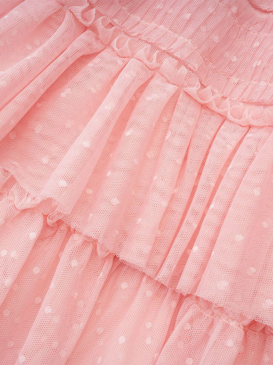 Date Night Dresses Maxi Layered Pleated Short Sleeves Jewel Neck Elegant Pink Dress