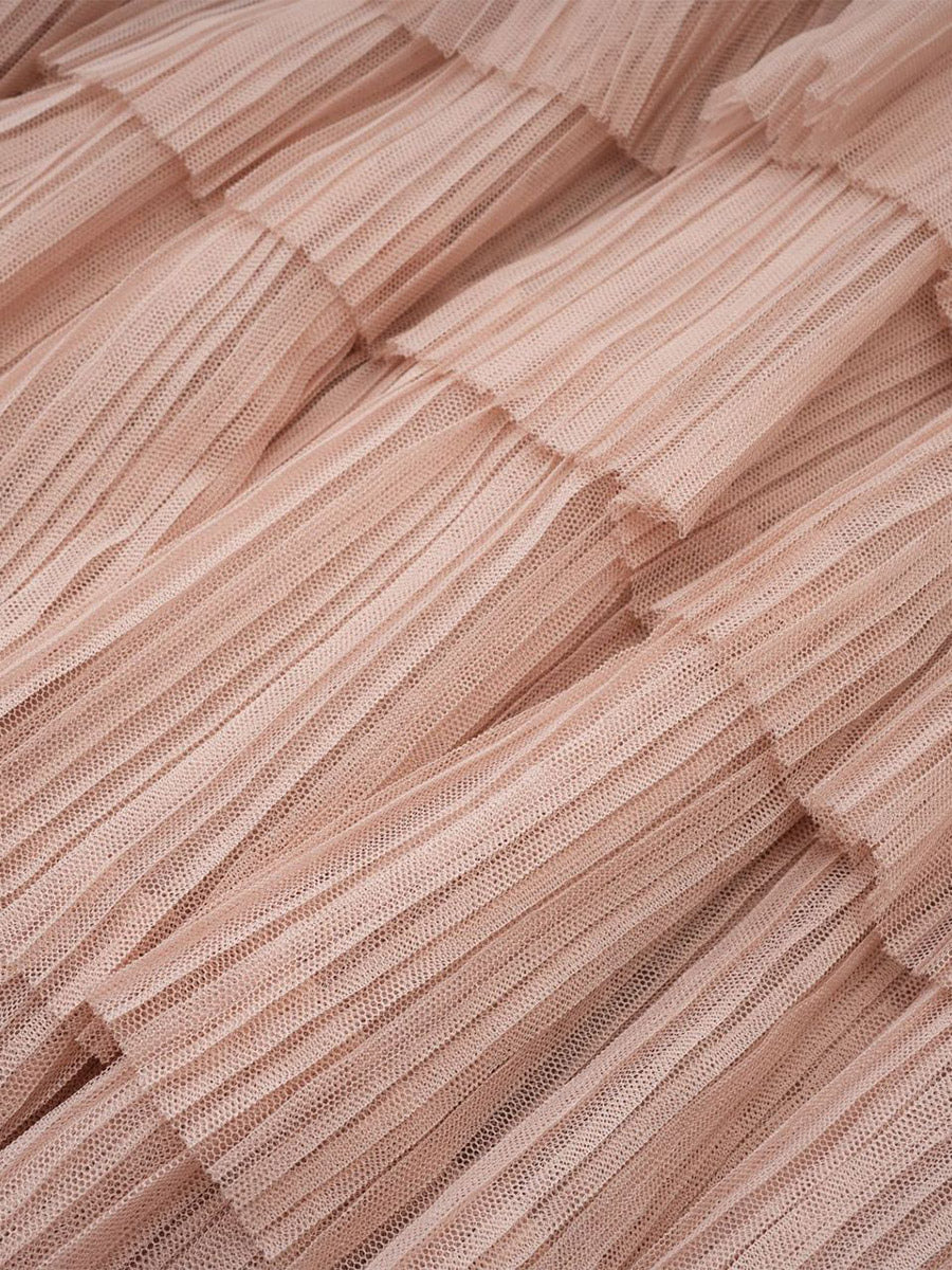 Party Dress Maxi Pink Stand Collar Beaded Long Sleeves Layered Flared Sleeves Chic Semi Formal Dress