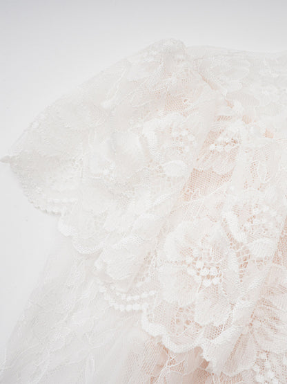 Party Dress Maxi White Stand Collar Lace Long Sleeves Shaping Flared Sleeves Chic Semi Formal Dress
