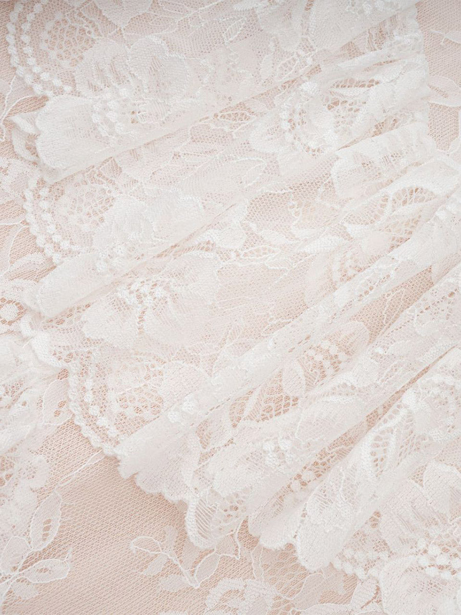 Party Dress Maxi White Stand Collar Lace Long Sleeves Shaping Flared Sleeves Chic Semi Formal Dress