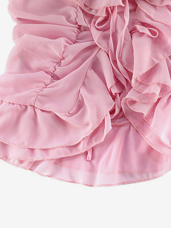 Vacation Dresses Mini Backless Ruffles Long Sleeves Off-The-Shoulder Chic Pink Dresses