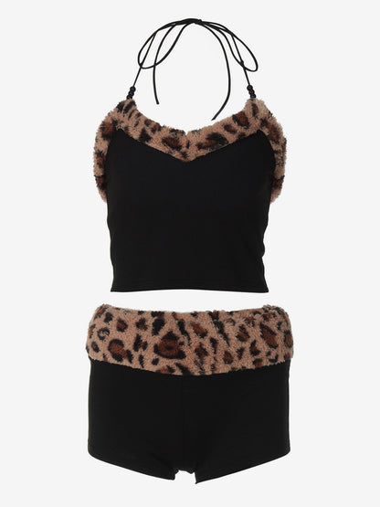 Two Piece Sets Burgundy Chic Leopard Print Daily Casual Straps Neck Sleeveless Pant Set