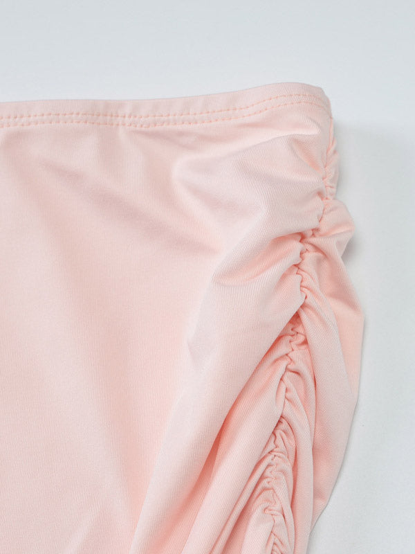 Two Piece Sets Pink Casual Ruffles Party Polyester Cowl Neck Sleeveless Skirt Set