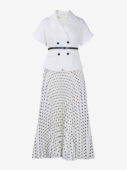 Two Piece Sets Black Casual Polka Dot Street Wear Turndown Collar Short Sleeves Skirt Set