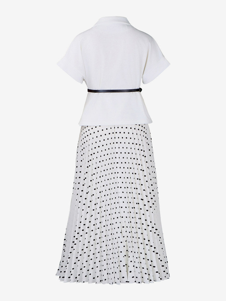 Two Piece Sets Black Casual Polka Dot Street Wear Turndown Collar Short Sleeves Skirt Set