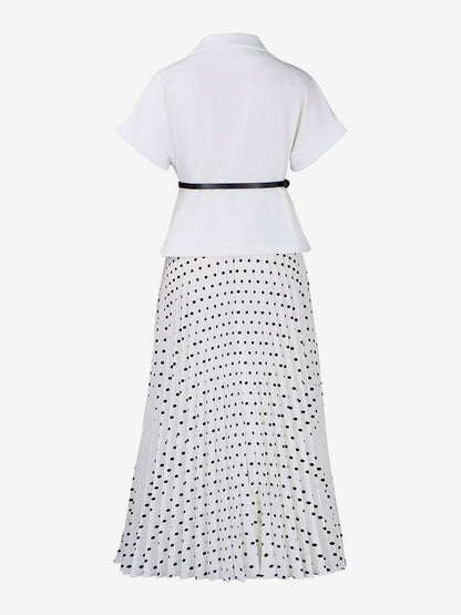 Two Piece Sets Black Casual Polka Dot Street Wear Turndown Collar Short Sleeves Skirt Set
