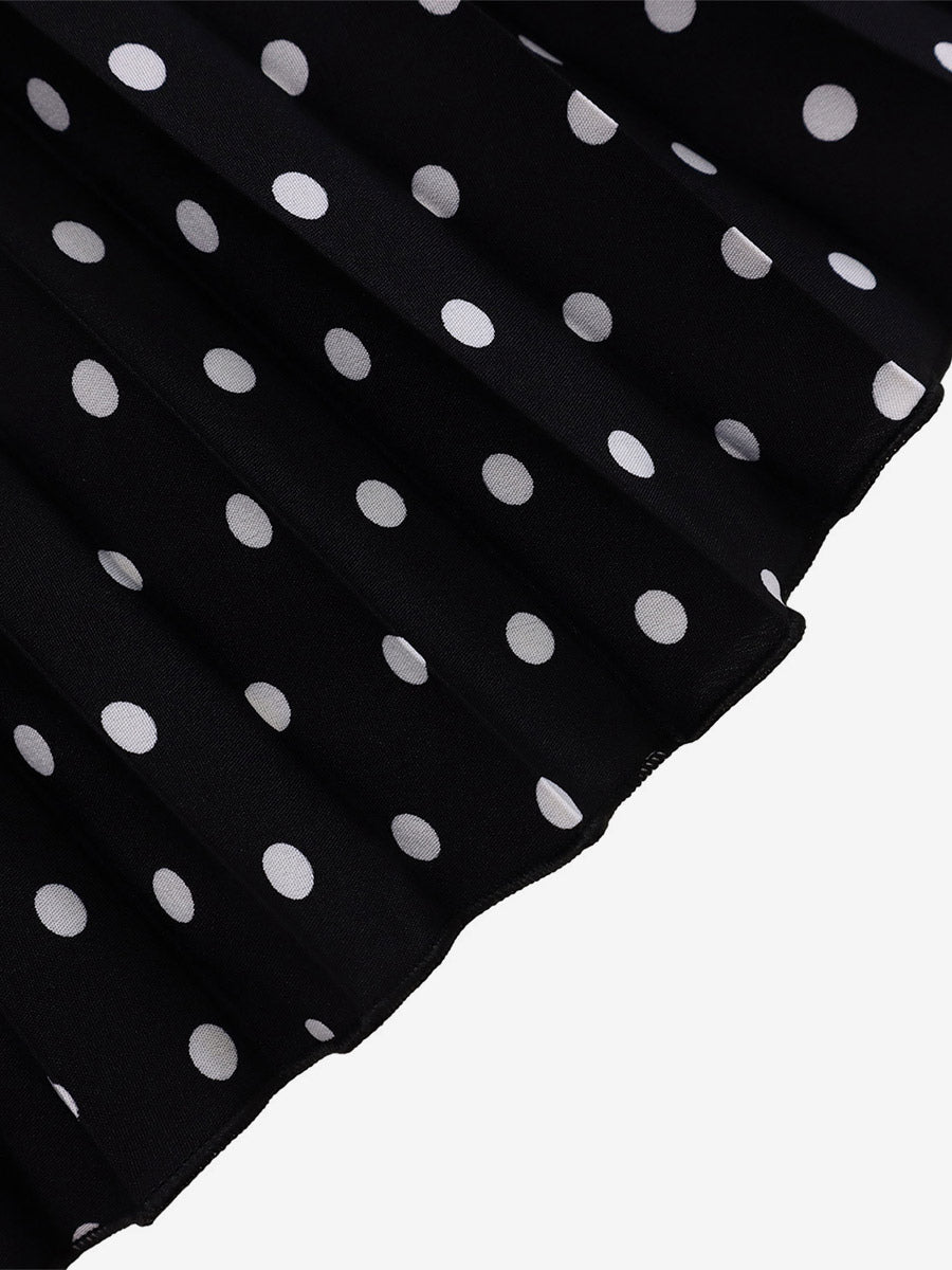 Two Piece Sets Black Casual Polka Dot Street Wear Turndown Collar Short Sleeves Skirt Set