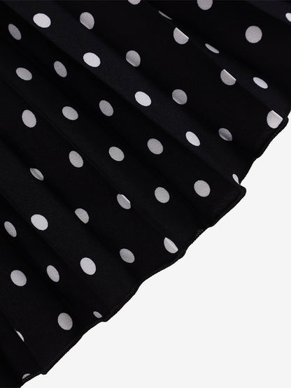 Two Piece Sets Black Casual Polka Dot Street Wear Turndown Collar Short Sleeves Skirt Set