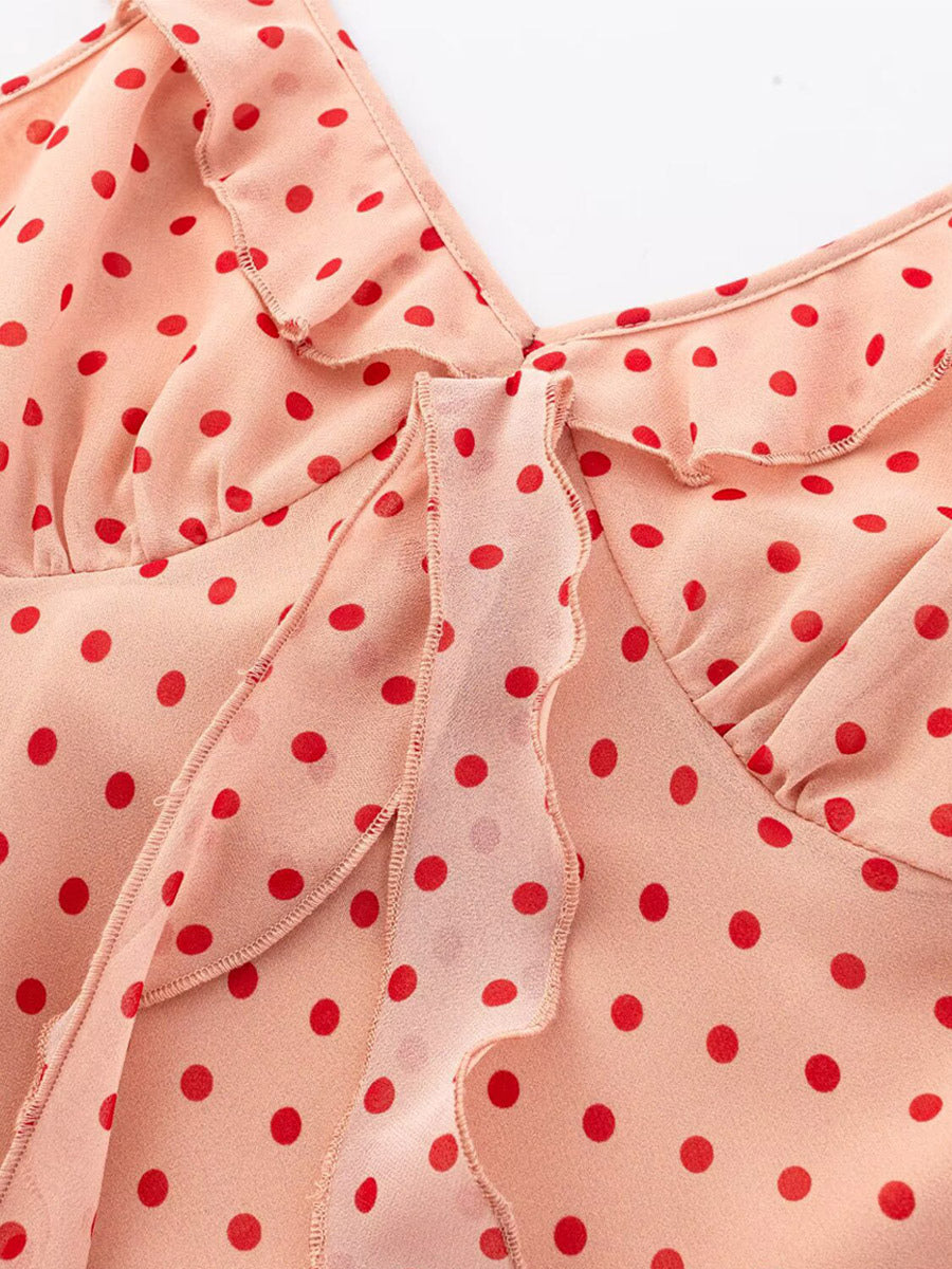 Daily Dresses For Women Red Shaping Flowers Sleeveless V-Neck Raised Waist Printed Dress