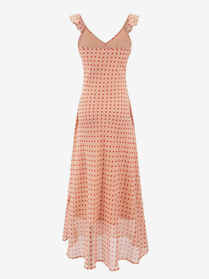 Daily Dresses For Women Red Shaping Flowers Sleeveless V-Neck Raised Waist Printed Dress