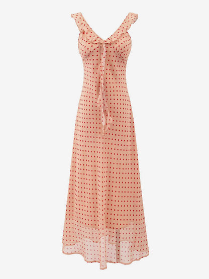 Daily Dresses For Women Red Shaping Flowers Sleeveless V-Neck Raised Waist Printed Dress