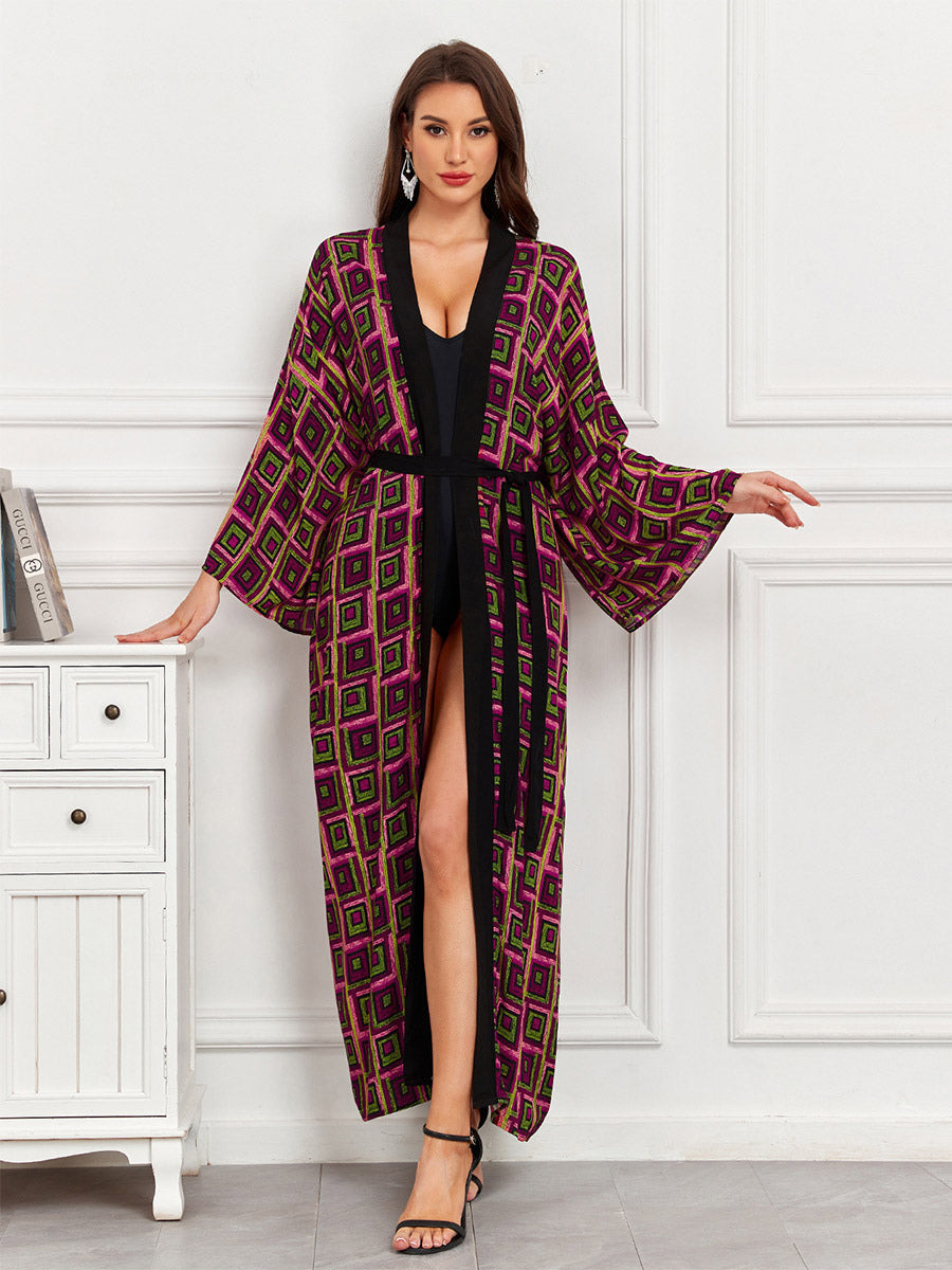 Vacation Dresses Oversized Long Sleeves Printed Casual Rose Dress