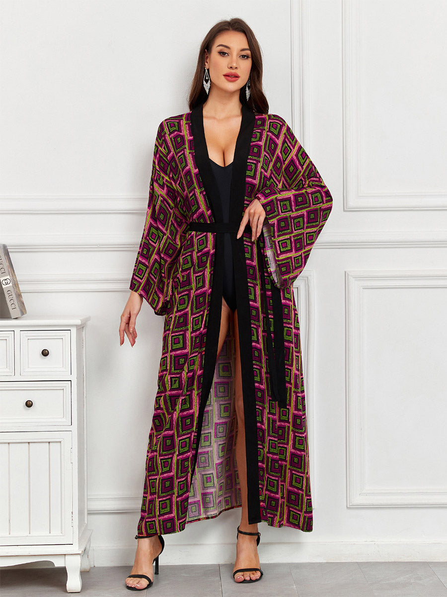 Vacation Dresses Oversized Long Sleeves Printed Casual Rose Dress
