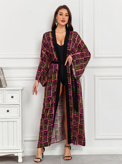 Vacation Dresses Oversized Long Sleeves Printed Casual Rose Dress