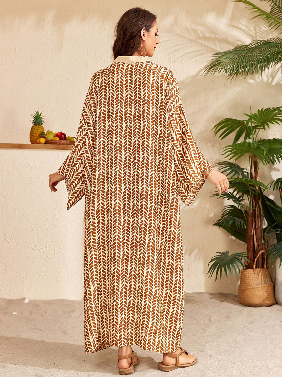 Vacation Dresses Oversized Long Sleeves Printed Casual Rose Dress