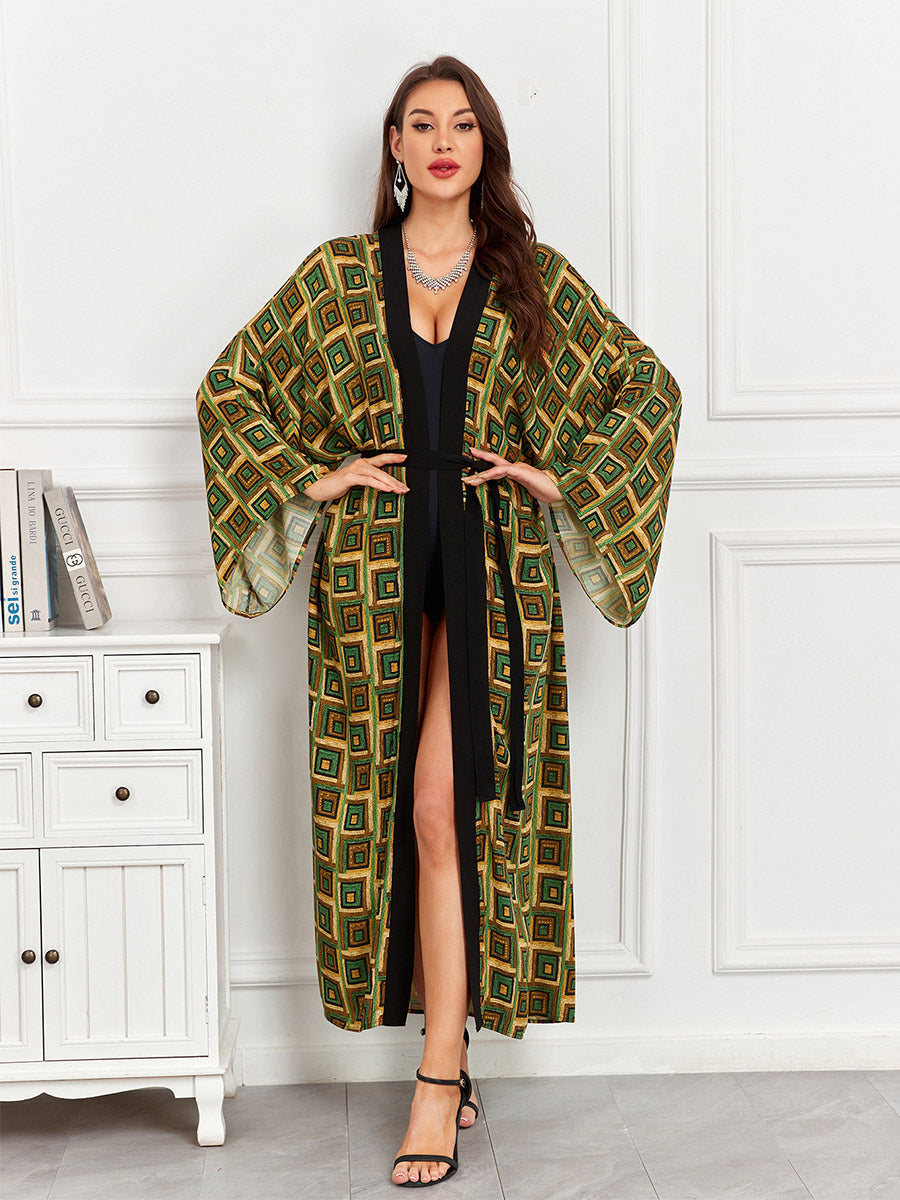 Vacation Dresses Oversized Long Sleeves Printed Casual Rose Dress
