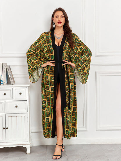 Vacation Dresses Oversized Long Sleeves Printed Casual Rose Dress