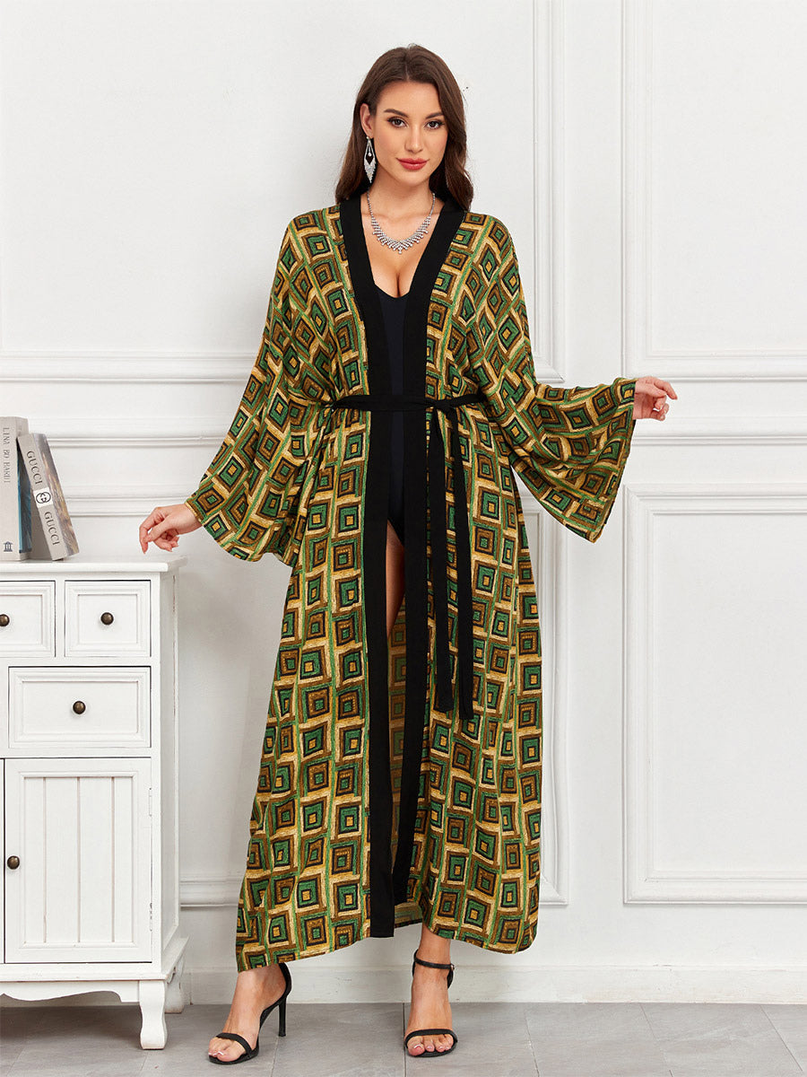 Vacation Dresses Oversized Long Sleeves Printed Casual Rose Dress