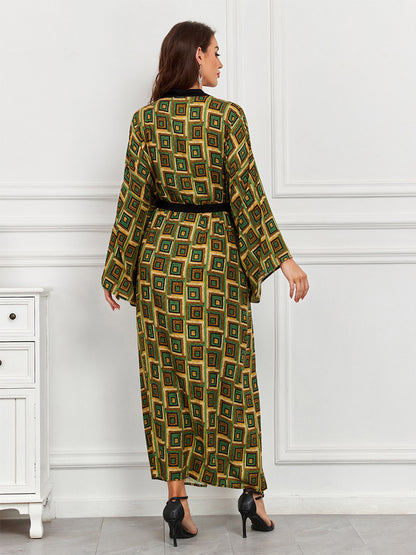 Vacation Dresses Oversized Long Sleeves Printed Casual Rose Dress