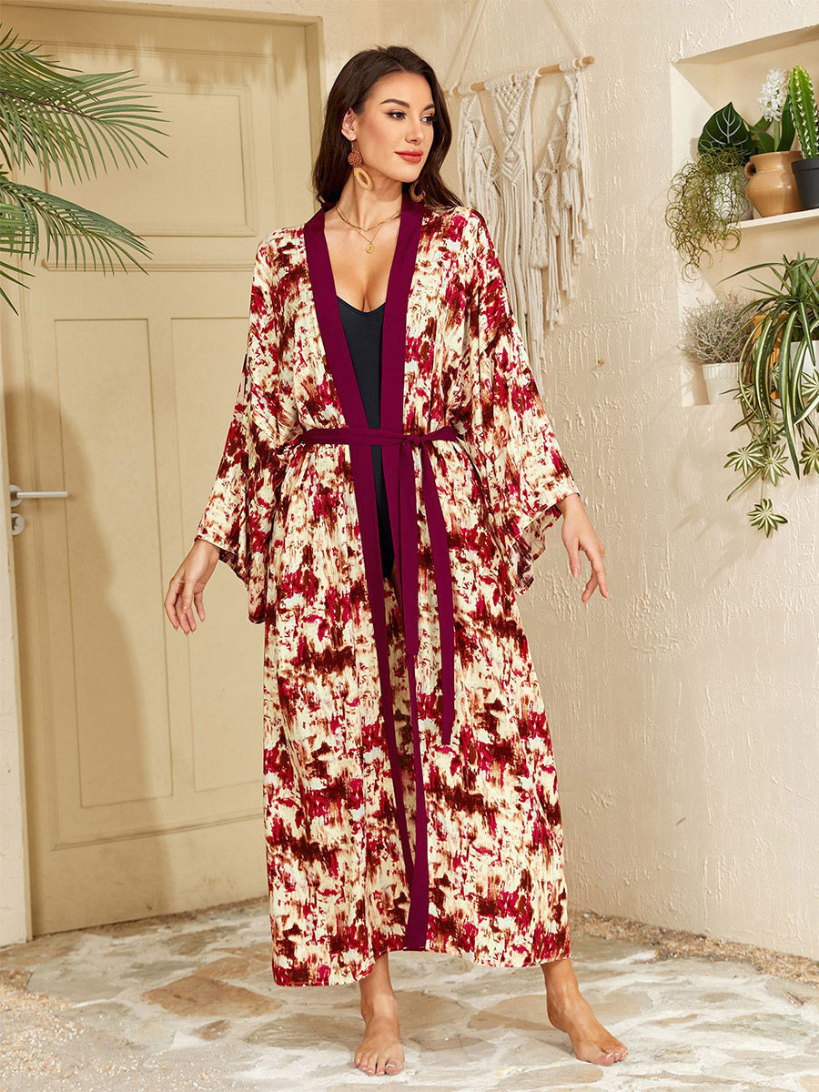 Vacation Dresses Oversized Long Sleeves Printed Casual Rose Dress