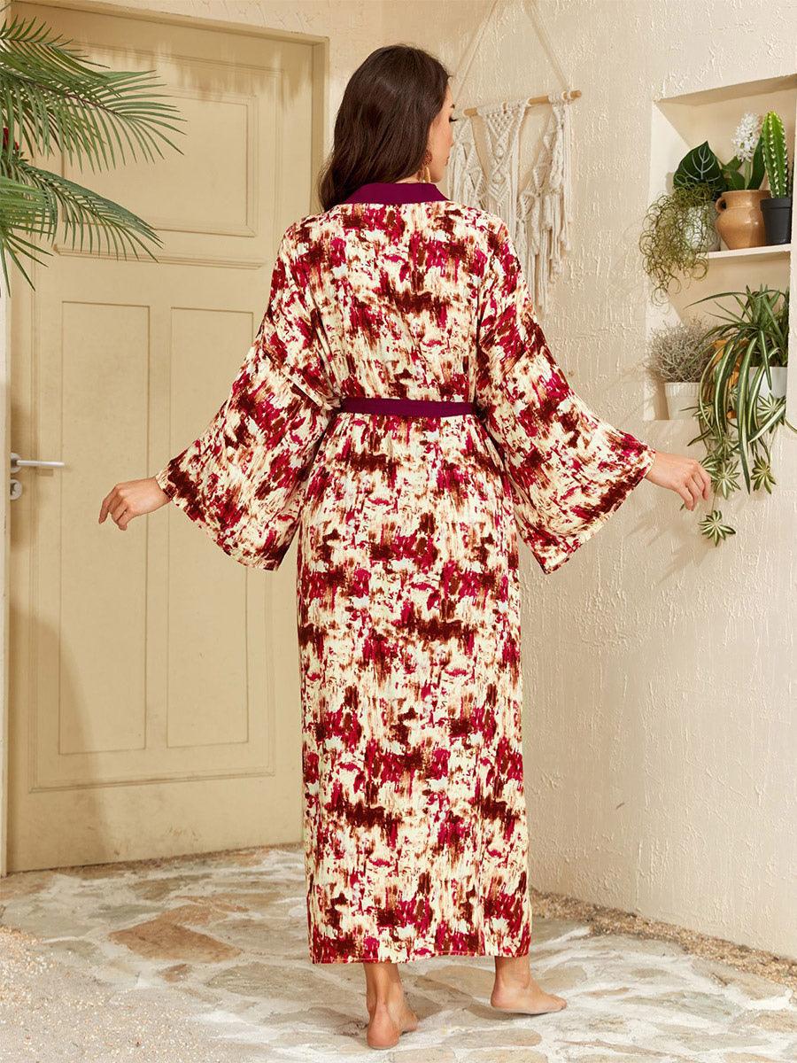 Vacation Dresses Oversized Long Sleeves Printed Casual Rose Dress