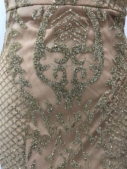 Party Dress Gold V-Neck Lace Sleeveless Shaping Chic Semi Formal Dress